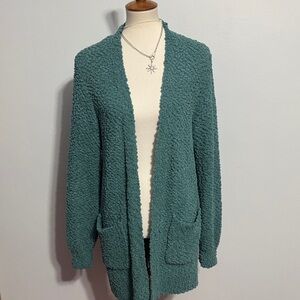 Zenana Outfitters Teal Open-Front Chunky Knit Cardigan